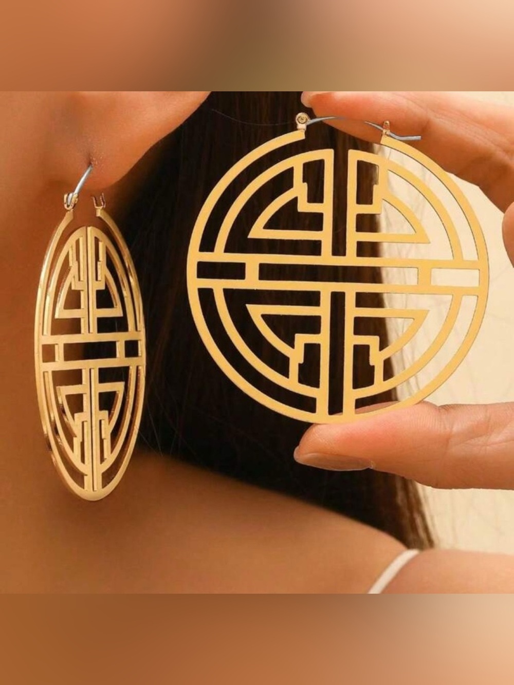 Gold Geometric Cutout Statement Dangle Earrings
